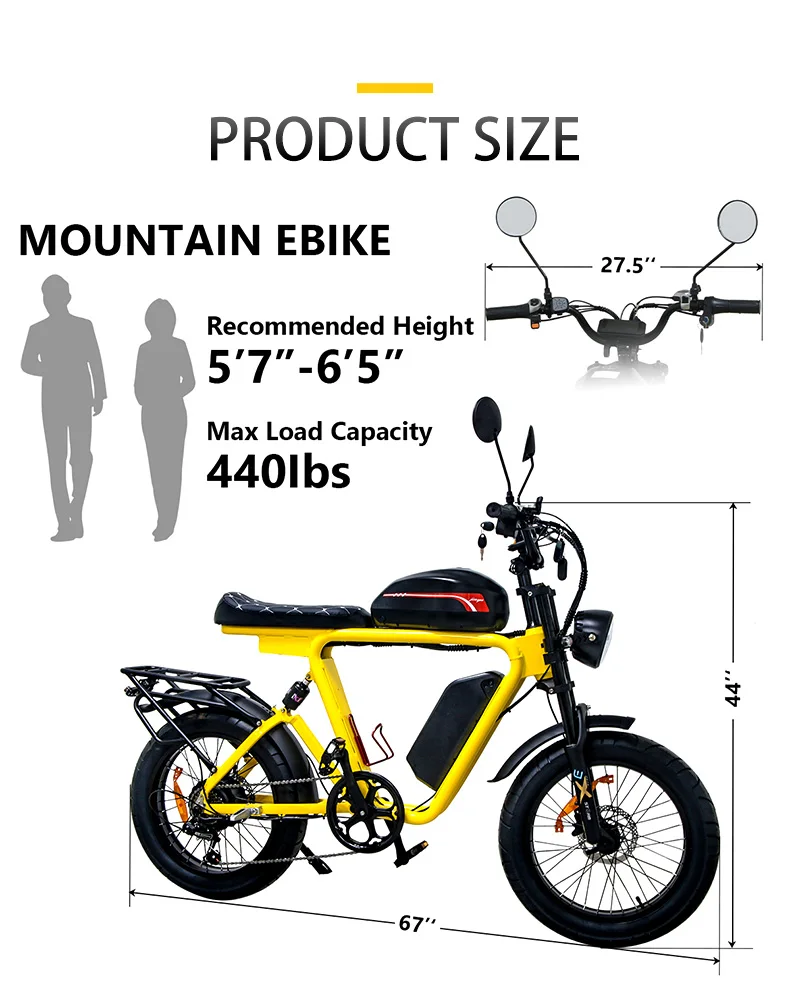 1000W Fat Tire Ebike 48V Electric Bike Dual Motor 7Speed Lithium Battery Electric Bicycle 20 Steel Frame Electric Mountain Bike