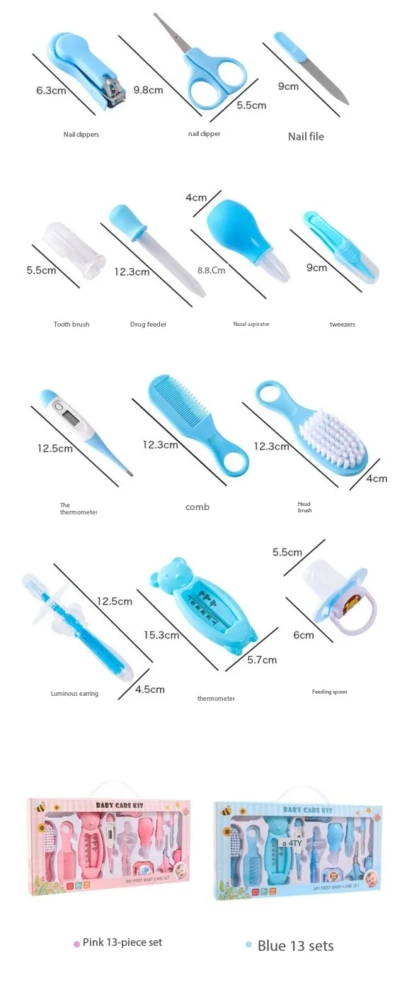 Hot sale portable mother and baby supplies baby care set nasal aspirator medicine feeder 13 sets baby nail  thermometer