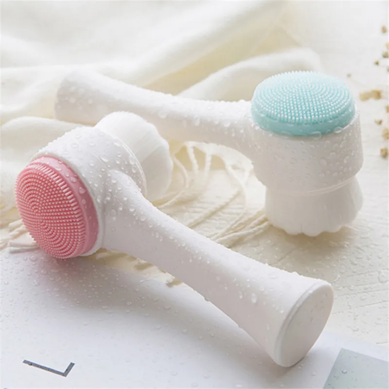 Soft Face Cleansing Brush Double-Sided Facial Cleanser Blackhead Removal Pore Cleaner Exfoliator Silicone Face Scrub Bru