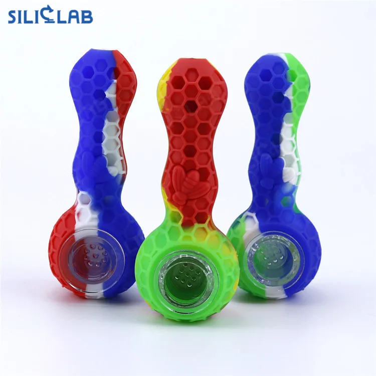 Honeycomb Glass Smoking Bee Pipe Food Grade Silicone Smoking Pipe Honeycomb Hot Selling Tobacco Weed Pipes
