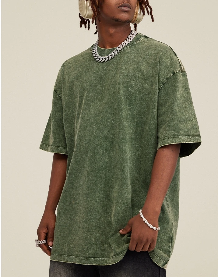 Футболка YALI с принтом по запросу Прямая поставка винтажная уличная одежда футболка промытая Мужская в тяжелом весе