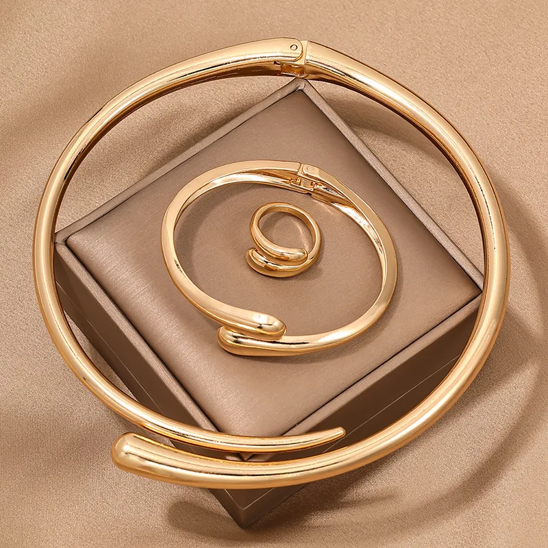fashion shine jewelry set gold trendy waterproof necklace set tarnish free african gold jewellery