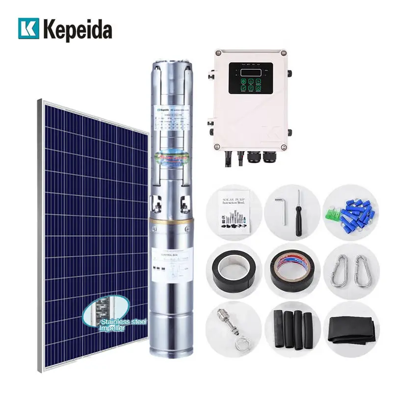 4inch 4HP 3000w ac dc hybrid pompe a eau solaire Bomba de agua Stainless steel Solar Submersible borehole Deep Well Pump