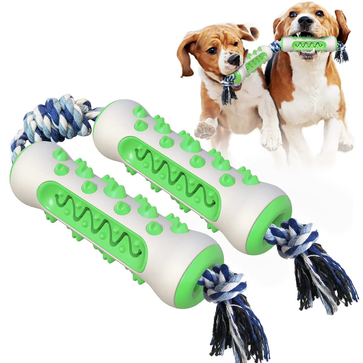 Wholesale Double-Bone Molar Rod Resistant Rubber Dog Toothbrushes With Cotton String Teeth Cleaning Dog Chew Toys
