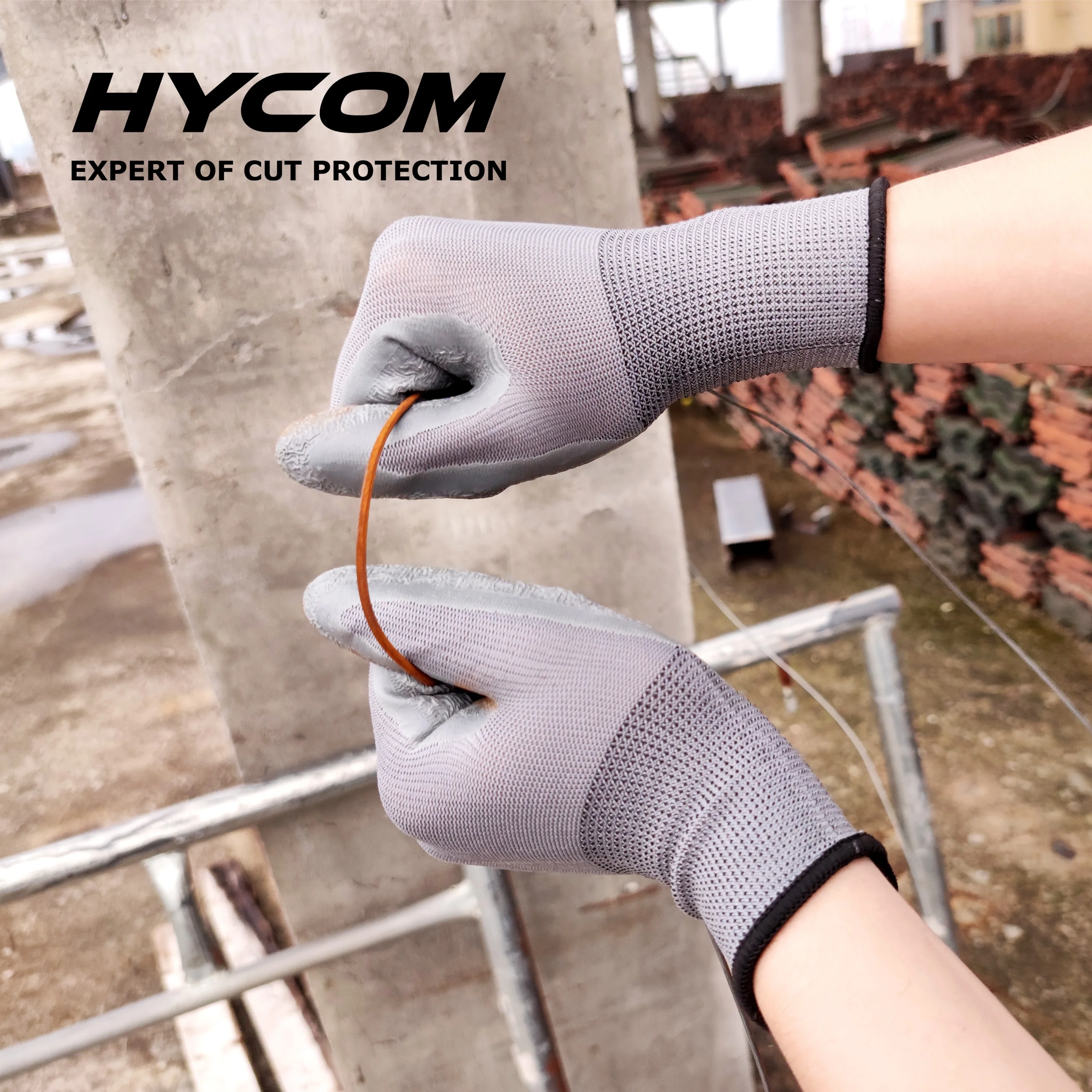 HYCOM P13CL wrinkled latex coated on 13 gauge grey polyester cotton liner latex gloves price