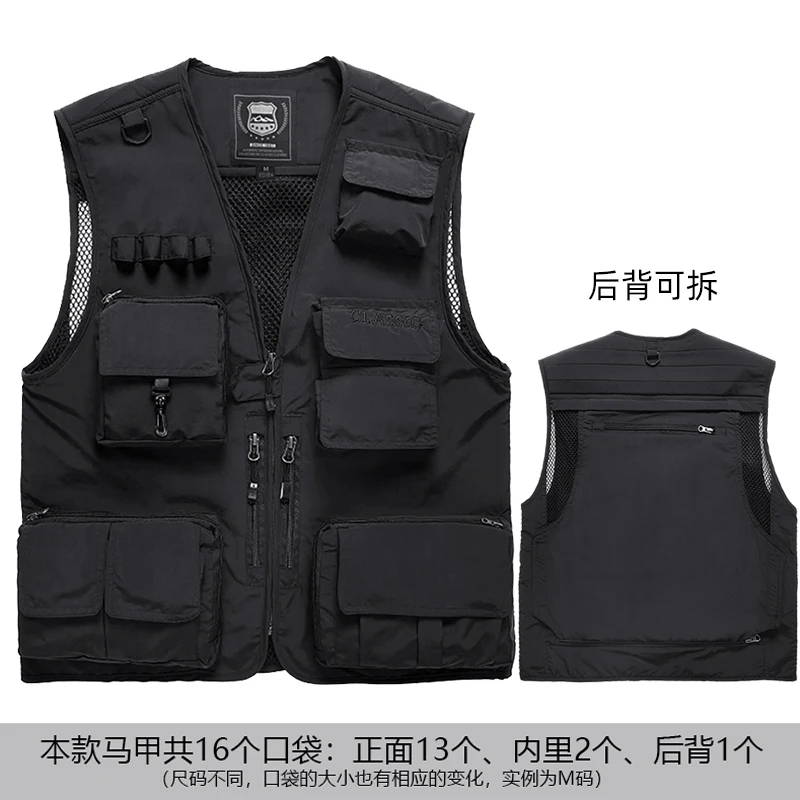 
spring sports mens fishing multi-pocket vest quick-drying Photography waistcoat male travel work outdoor vest 