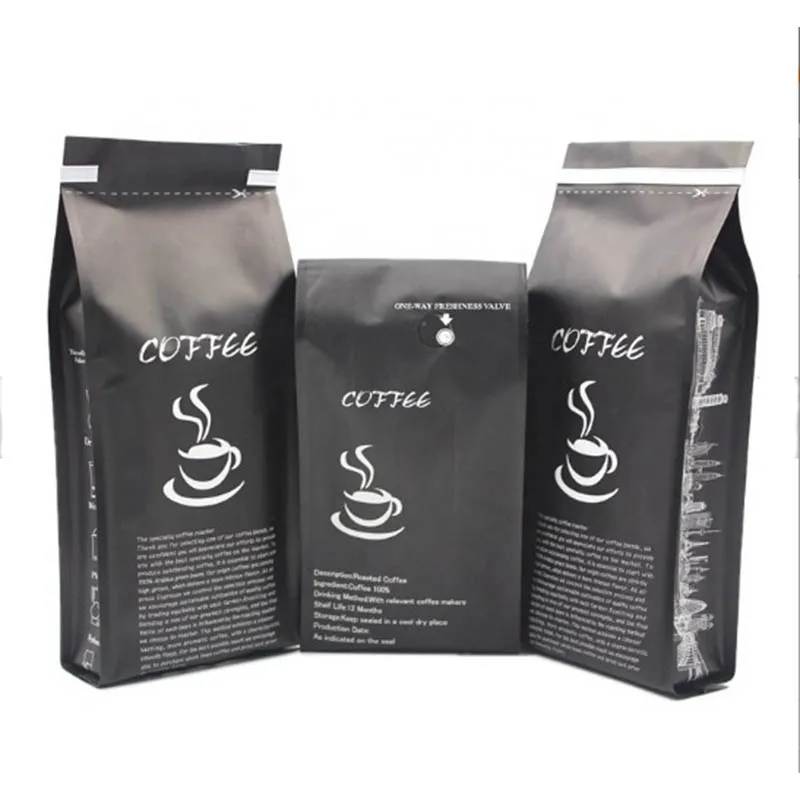 Matt Black Aluminum Foil 250g 1kg 12oz Flat Bottom Coffee Bag With Valve