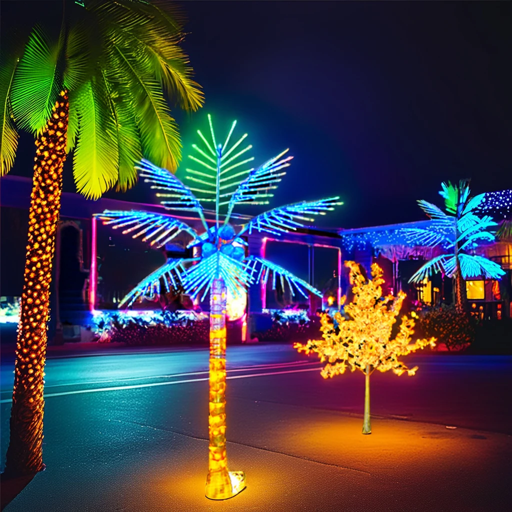 TOPREX High face Street park Outside Flashing durable artificial date palm tree with led light