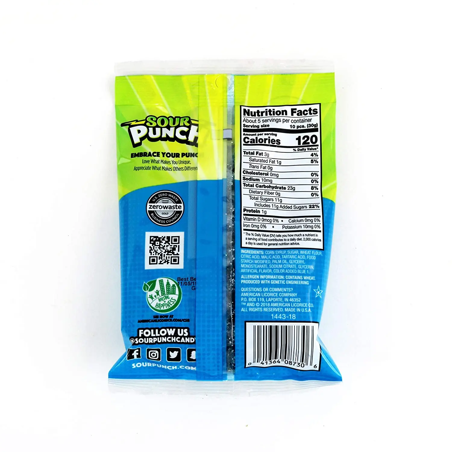 Sour Punch Bites Sweet Chewy Candy Blue Raspberry Flavored Sour Candy 5oz Bag (Pack of 12) American Candy