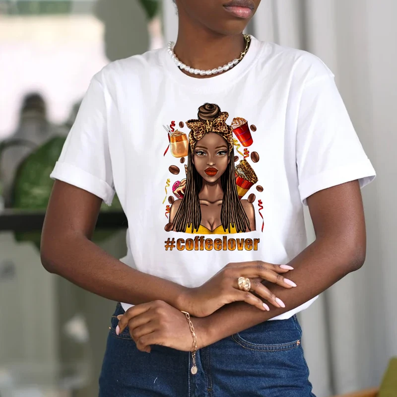 Coffee Lover Afro Woman Heat Transfer Printed Vinyl Sticker Sheet Design for Clothes