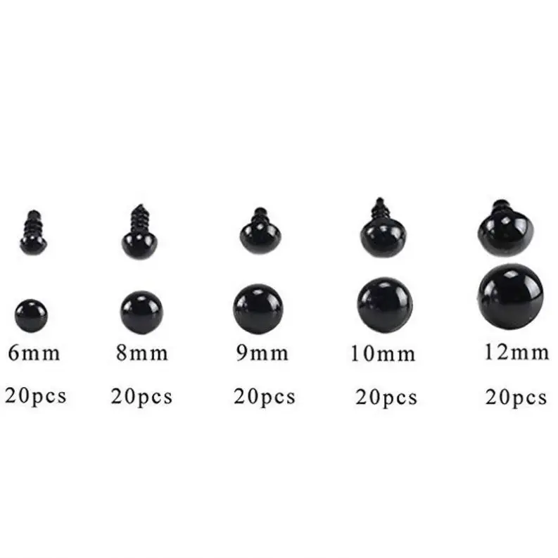 DIY tools 100pcs 2-12 mm Black Plastic Crafts Safety Eyes For Teddy Bear Dolls Making Animal Accessories S0173-01