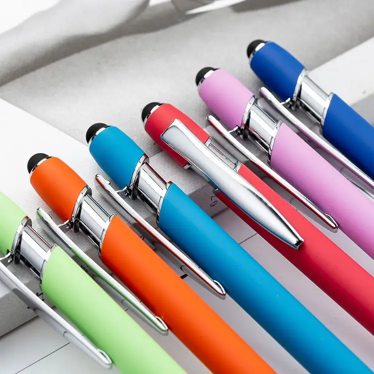 Soft Cover Promotional Metal Rubberized Ballpoint Pen Aluminum Touch Stylus Logo Pen With Custom Engraved Name