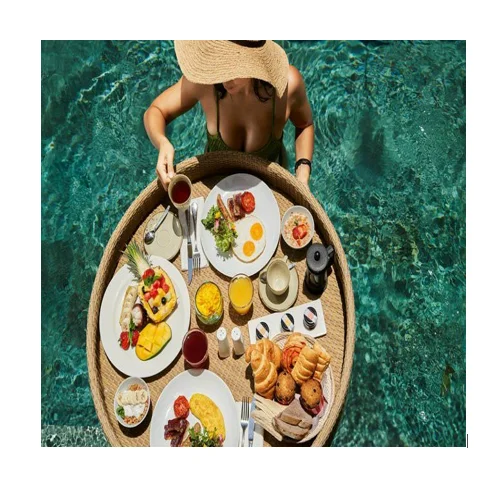 Woven Eco friendly decorative serving tea and coffee rattan tray with minimalist pattern design Ms. Krystal WA +84587176063