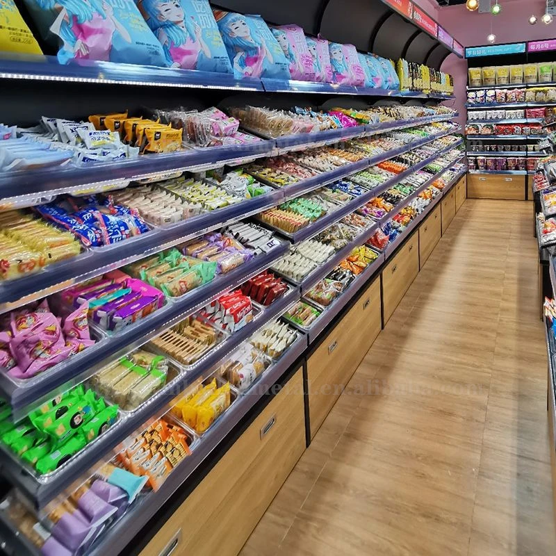 Bulk Supermarket Wooden Snack Candy Biscuit Fruit Shelf For Convenience Store