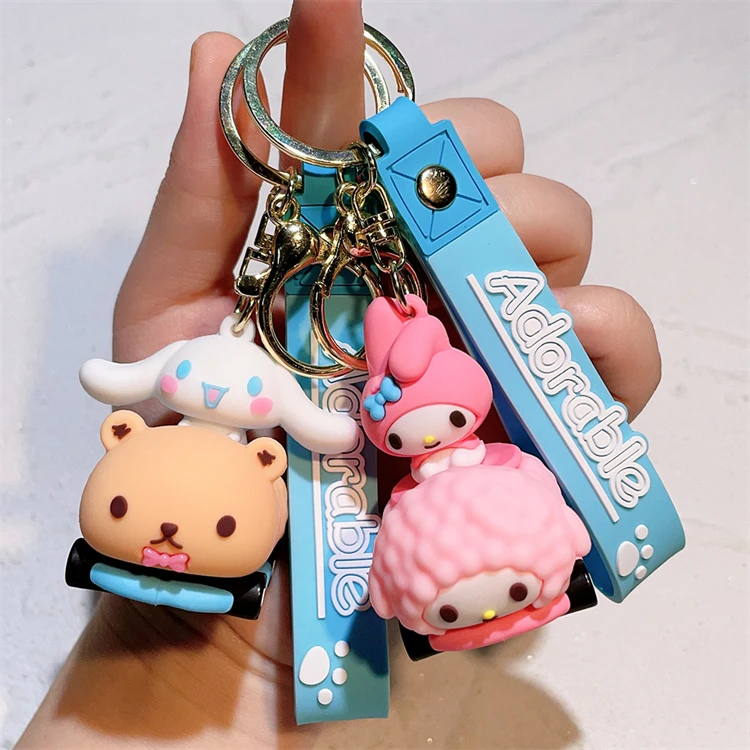 Wholesale 3D PVC Cartoon Cup Kitty Cat Keyring Kawaii Sanrios Keychains Driver Model Silicone Cute Keychain for Bags