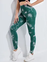 Custom Logo Yoga Gym Wear Tie Dye Scrunch Butt Quick Dry Fitness Soft Workout Tights Seamless Gym High Waist Yoga Leggings
