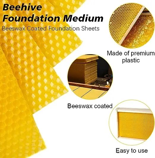 Yellow Beehive Beeswax Coated Plastic Bee Foundation Sheet 5-5/8-Inch Medium Foundation for Beehive Medium Frames