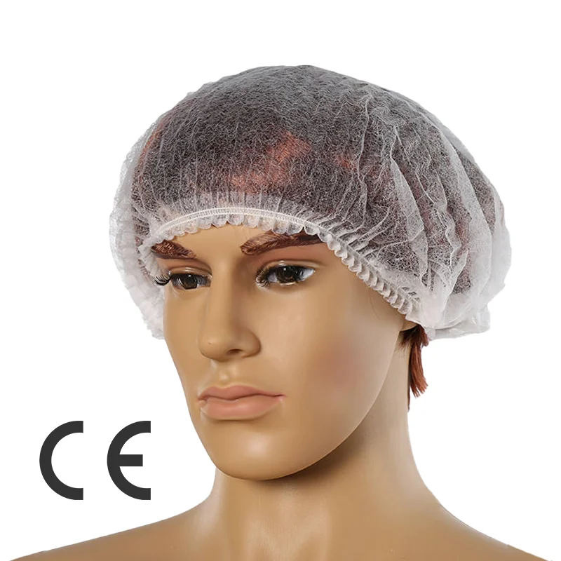 CE ISO White Black Yellow Pink Green Blue Nonwoven Bouffant Disposable caps food processing hair cap