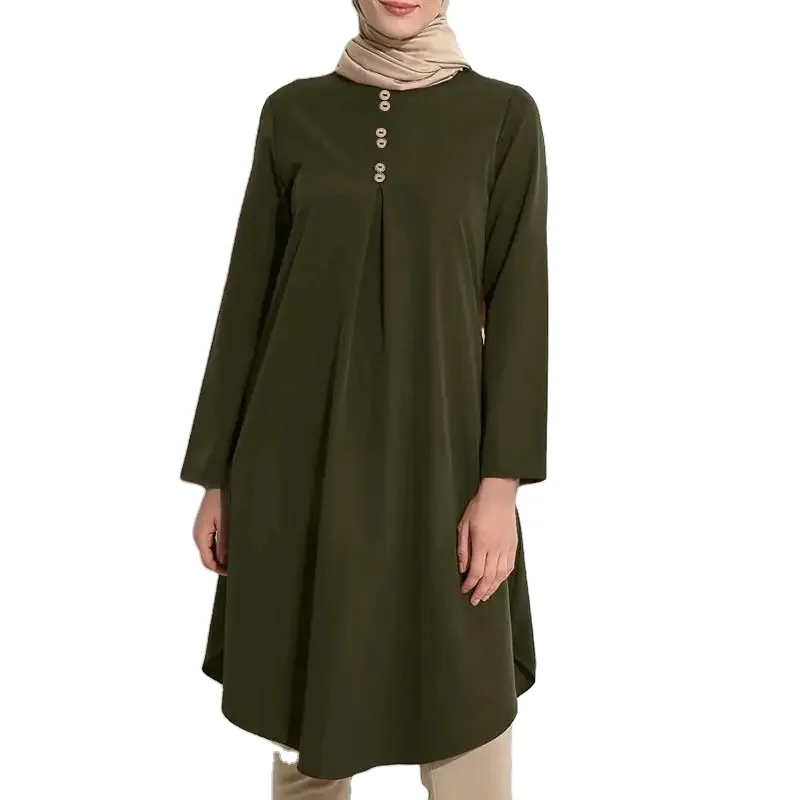 Wholesale Summer Muslim Dovetail Pleated  Islamic Clothing Muslim Blouses Women Long Sleeves Tops