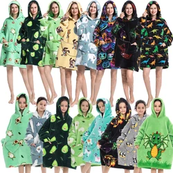 Winter Cute Print Anime Mens Kids Women Custom Cozy Christmas Long Wearable Sherpa Fleece Oversized Hoodie Blanket