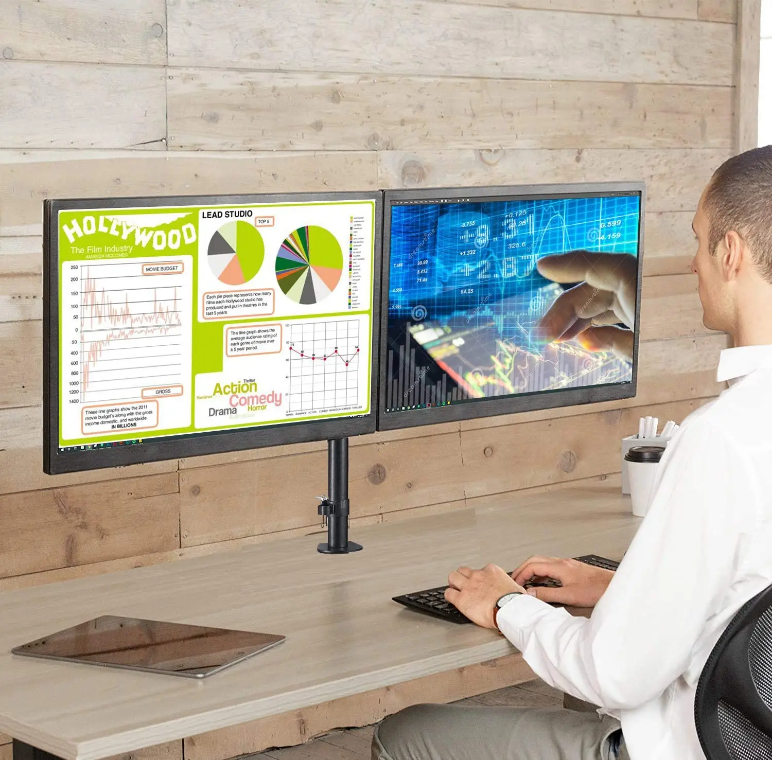 13-27 inch Screens with Adjustable Monitor Desk Mount fit 2 LCD Screen Adjustable Double Dual Monitor Arm Stand