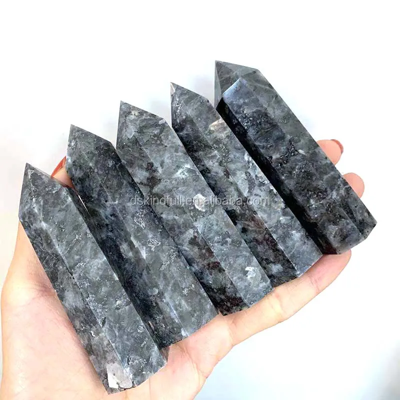 Wholesale Natural Hand Carved Crystal Stone Towers Healing Larvikite Stone Single Terminated Wands For Decoration