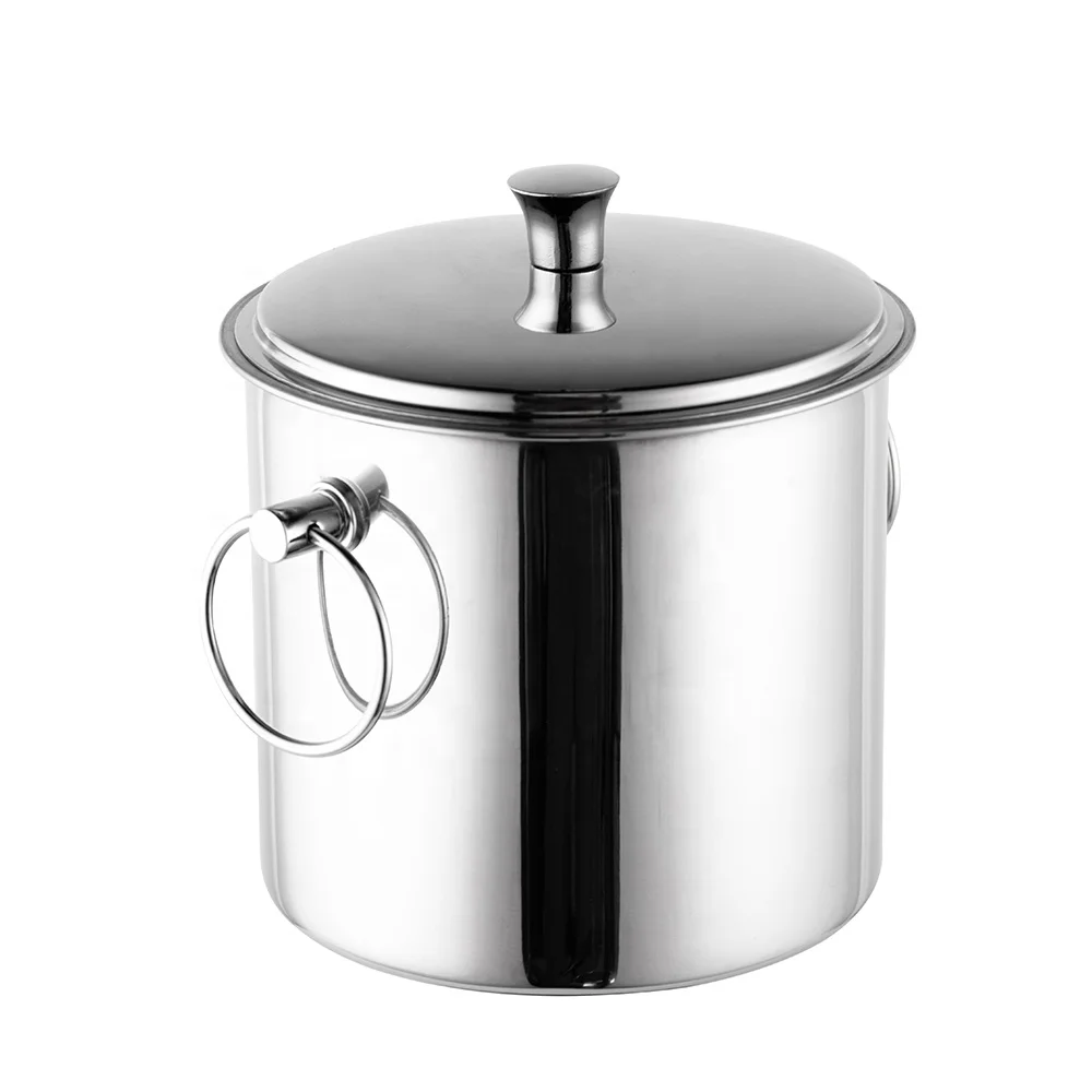 High Quality Bar Commercial Round Silver Stainless Steel Double Wall Wine Beer Ice Bucket With Lid Tongs