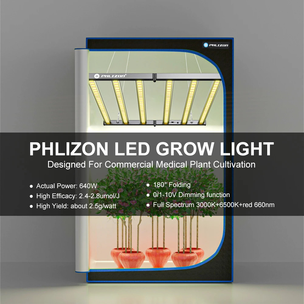 Phlizon 640w led grow light ip65  1820ppf indoor plants full spectrum led samsung 301b osram grow light
