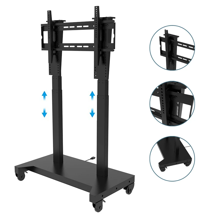 Floor Stand Remote Control Motorized Up To Down Tv Lift Mobile Electric Tv Trolley Cart Height Adjustable