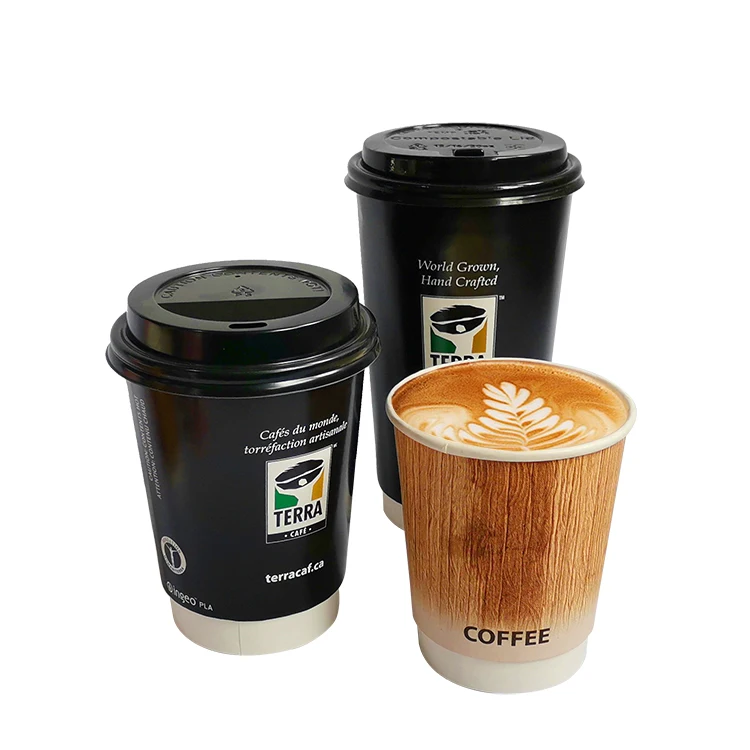 Food Grade Recyclable Disposable Custom Logo Kraft 6oz 8oz 12oz 16oz 20oz 22oz Hot Cafe Coffee Paper Cup with Lid
