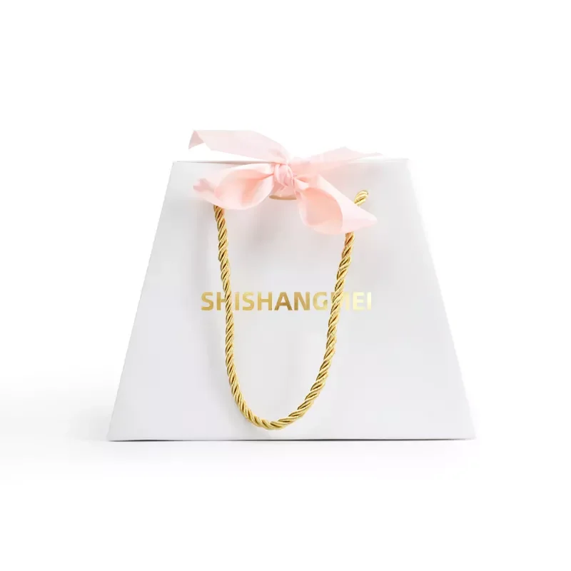 Custom you own logo mini small gift paper bags luxury boutique jewelry paper bag with Ribbon Tie Bow