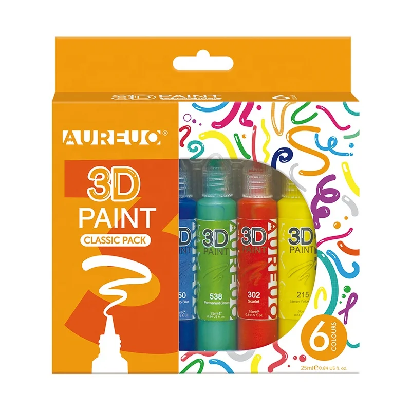 AUREUO Good Supplier 6 Color 25ml Creative DIY Colour Kids 3D Acrylic Paint Pen Sets
