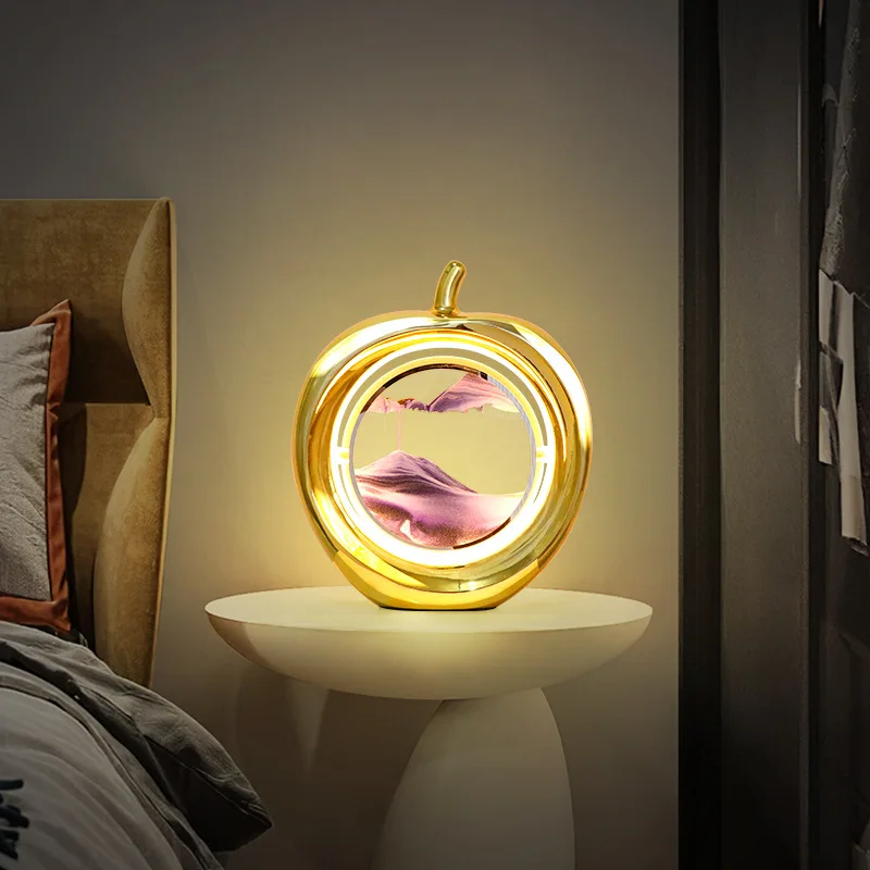 Quicksand Painting Ornament Led Table Lamp Moving Sand Art Picture Deep Sea Flowing Sand Frame Room Decor Light Bed Lamp