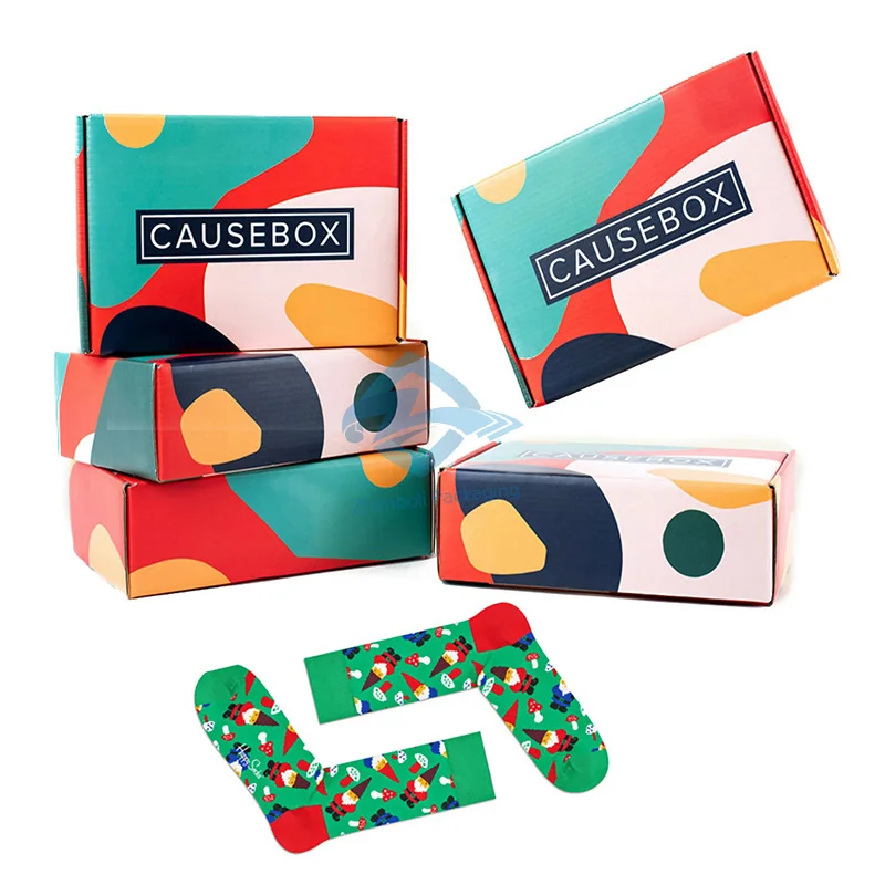 Custom Printed Sock Box Newest Fashion Colorful Custom All Over Print Carton Shipping Boxes For Socks