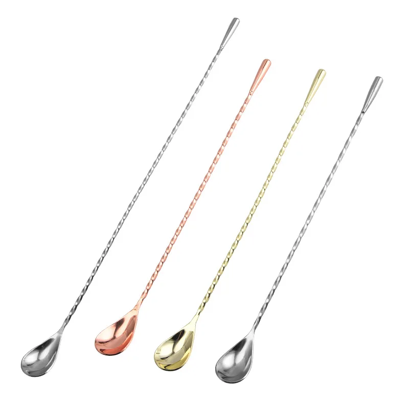 20cm 30cm Bar Accessories Tool 18/8 304 Stainless Steel Swizzle Sticks Mix Spoon Cocktail Shaker Long Handle Metal Bar Spoon