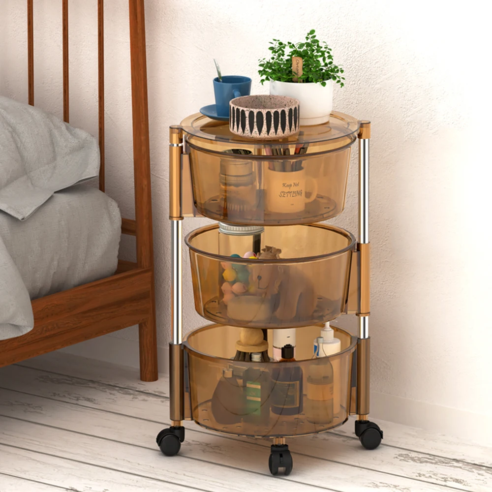 360 Degree Acrylic Rotating Storage Rack Storage Shelf Fruit Vegetable Rack Kitchen Basket Plastic Kitchen Storage Cart