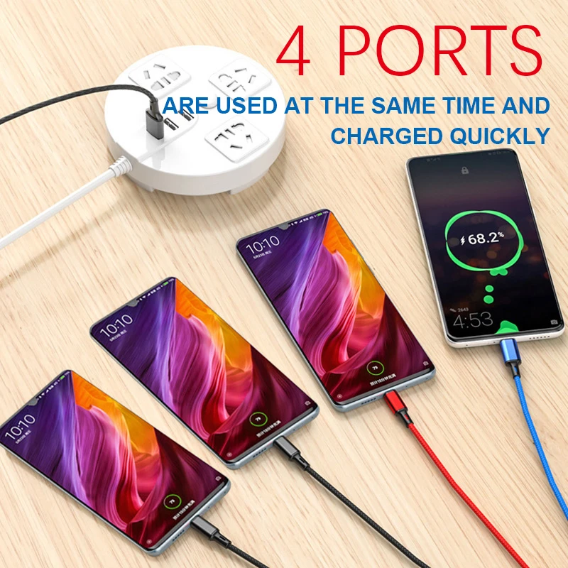 2022 Commonly Used Accessories & Parts Mobile Accessories OEM Multi USB 1.2M Braided 4 IN 1 USB Cable With Micro TYPE C IOS