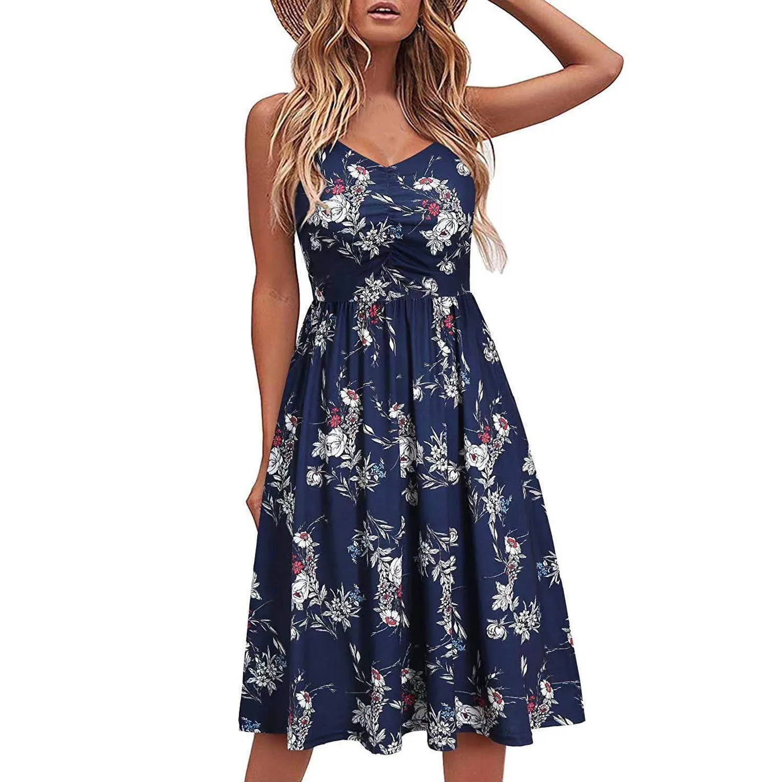 2022 New Arrivals Casual Dresses Ladies Halter Dress Summer Beach Dress With Pockets A Line Spaghetti Strap Women Sundresses
