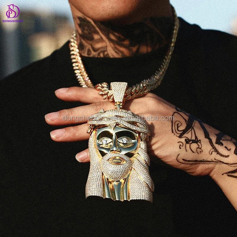 Custom Hip Hop Fashion Jewelry 14K 18K Vvs Moissanite Diamond Jesus Pendant Gold Iced Out 925 Silver Men Charm Pendants 1pcs