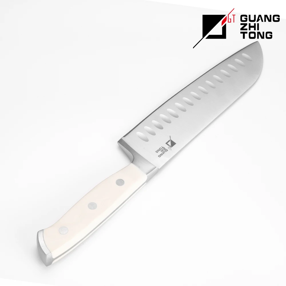 7-Inch German Steel Santoku Knife with Double Bolster and Stainless Steel Handle for Kitchen and Chef Use Made in Japan