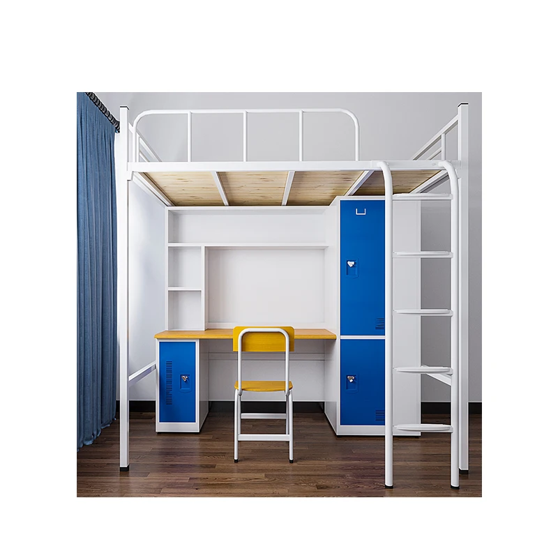 Adults College School Student Apartment Loft Steel Cheap Dormitory Bed with Wardrobe