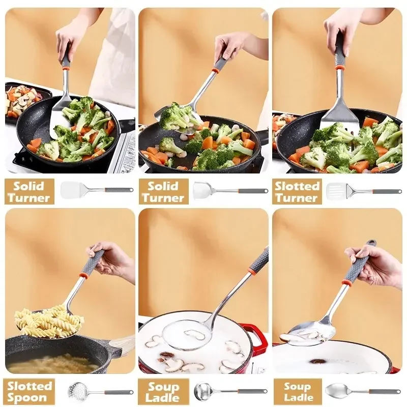 Hot Sale Household Kitchenware Stainless Steel Kitchen Gadgets Kitchen Utensils Accessories Silicon Cooking Tools Set