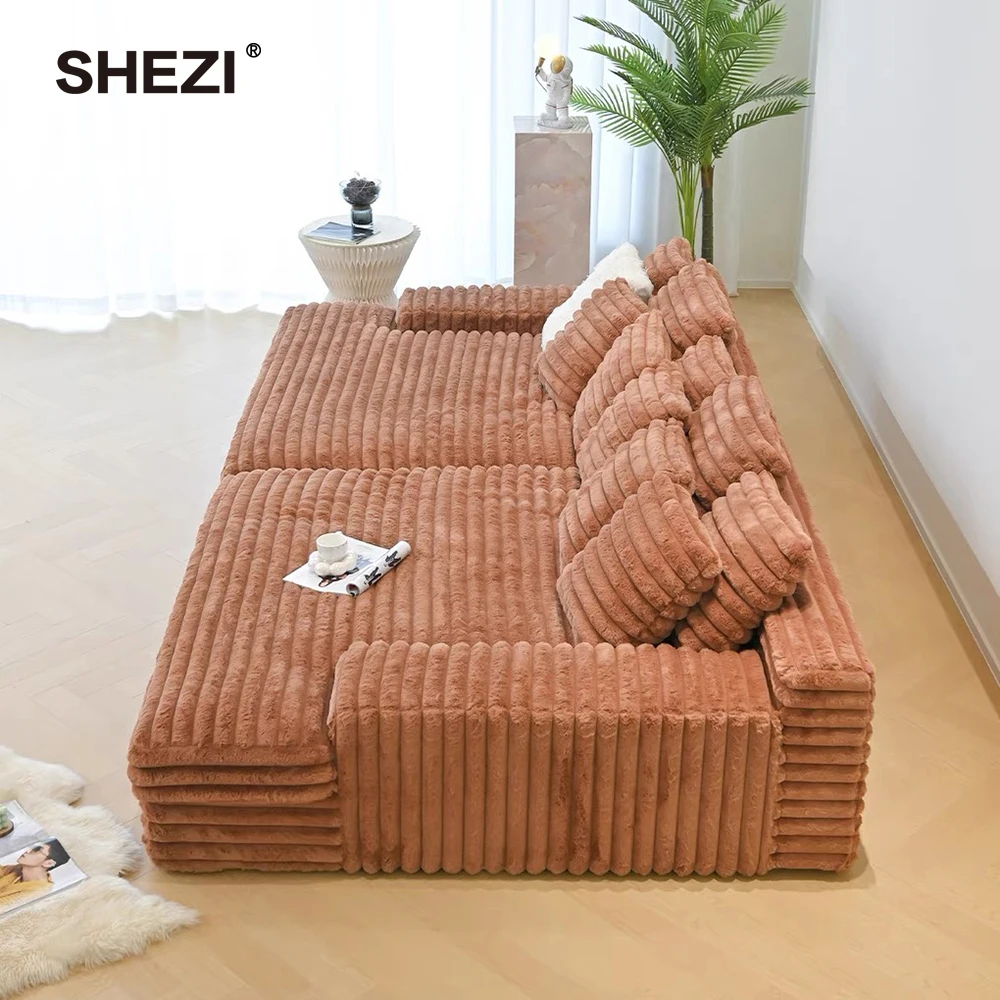 SHEZI Light Luxury Lazy Thick Strips Down Down Clouds Compressed Sofa Set for Livingroom New Sofa for Sale Sofa for Indoor