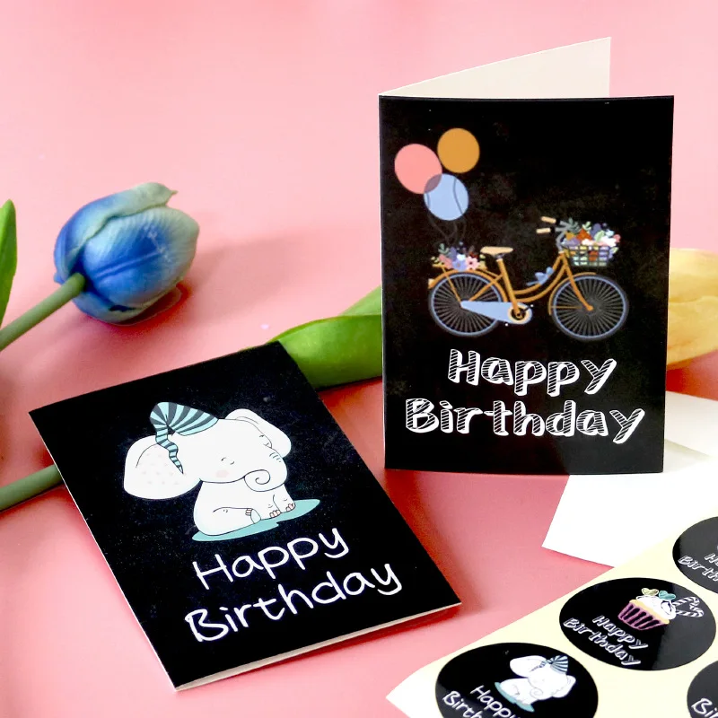 Black Birthday Greeting Cards Party Invitation Cards with Envelope Stickers 6 Styles