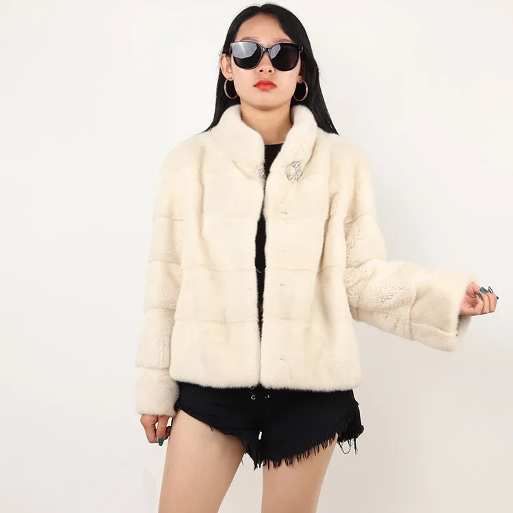 winter mink fur coat natural white color genuine mink fur coat women