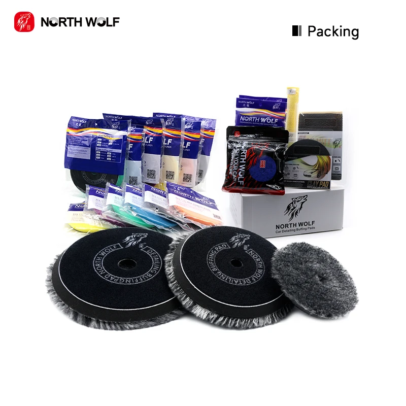 North Wolf 3inch Black & White Color 100% Wool Medium Cut Car Polishing Buffing Pads For Detailing