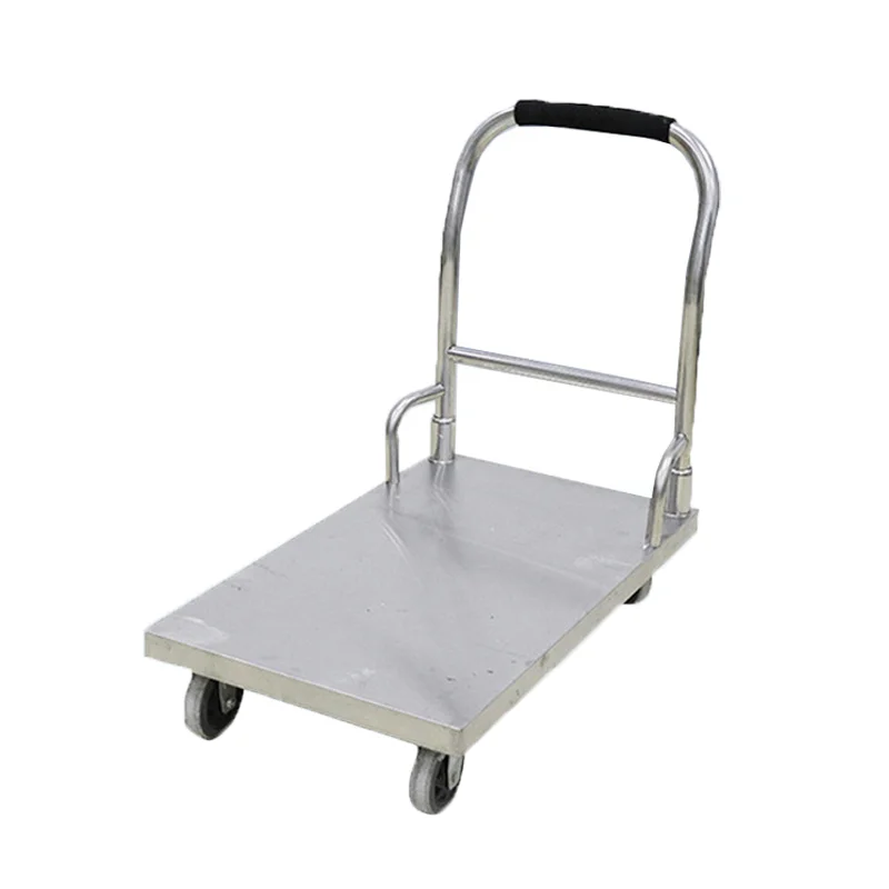 Small Trolley Express Handling Supermarket Goods Flatbed Truck Handcart Foldable Stainless Steel Turnover Trolley