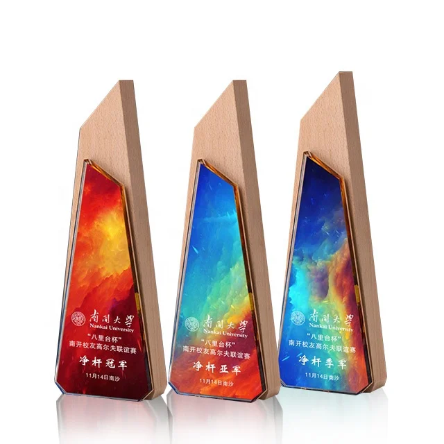 New design Crystal Blank beech Wooden Awards Crystal Trophies Souvenir wooden Plaque trophy award