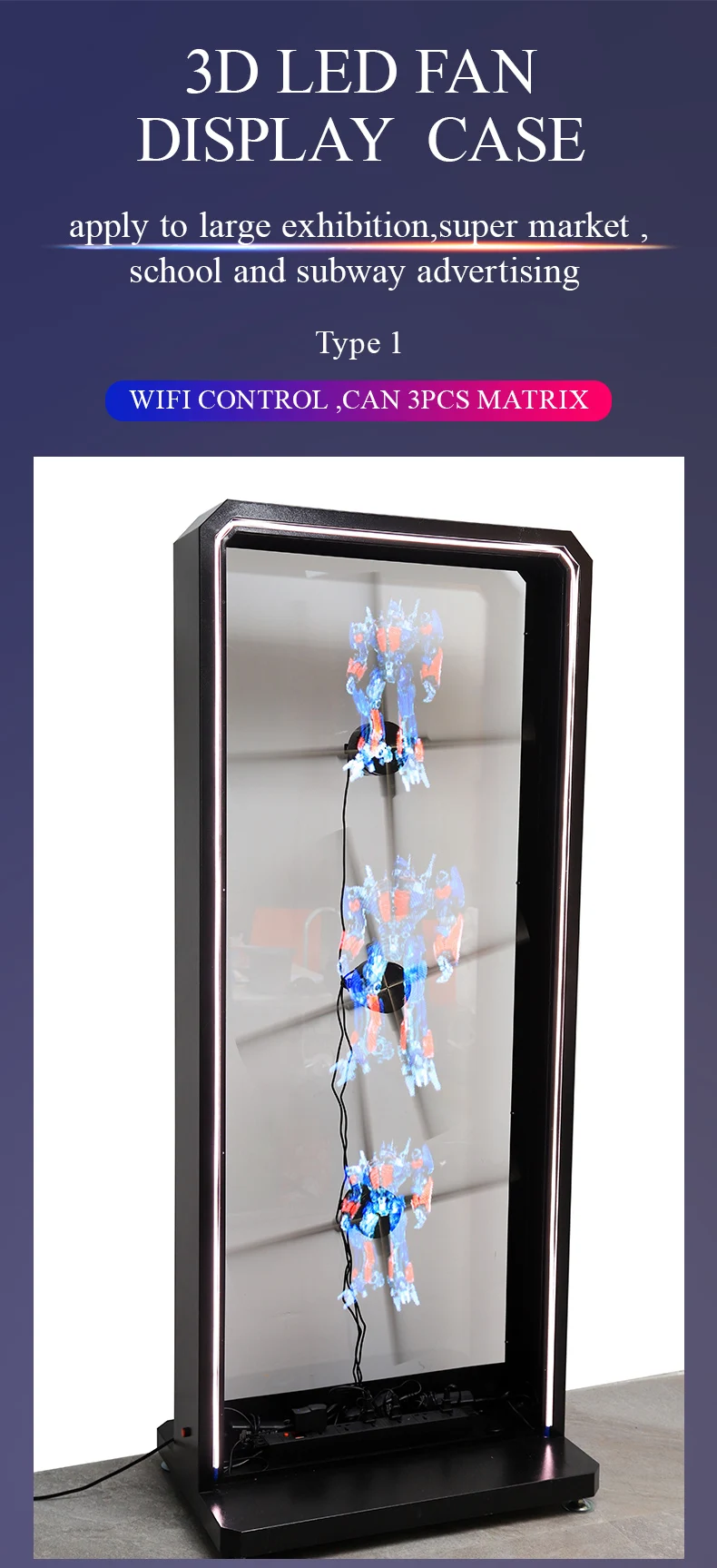 1*3 65Cm Holographic Fan Splicing Human Size Cabinet Projector 3D Hologram Advertising Fan 3D Hologram Projector