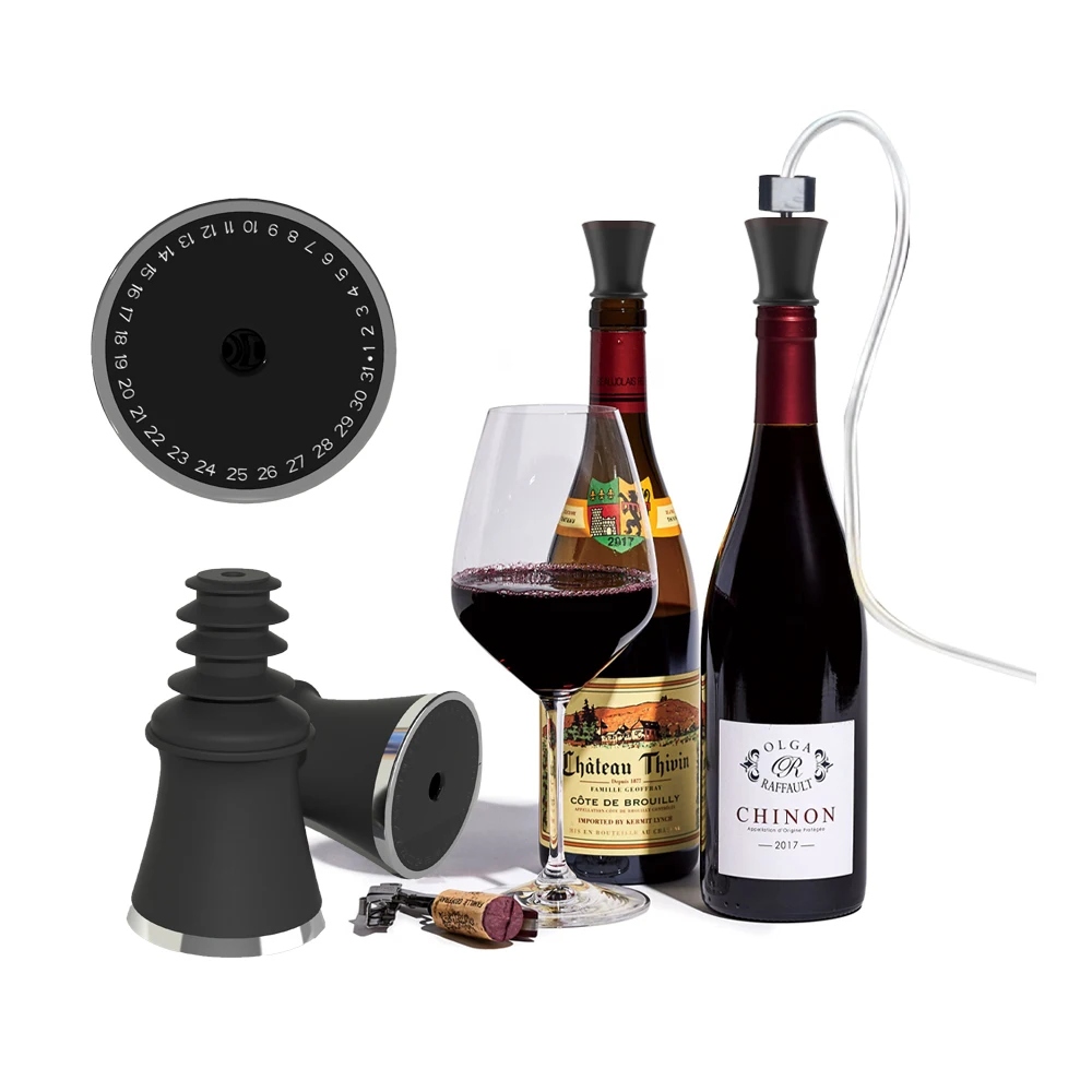 High Quality Date Markers Household Saver Reusable Washable Remove Air Vacuum Food Grade Silicone Rubber Wine Bottle Stopper